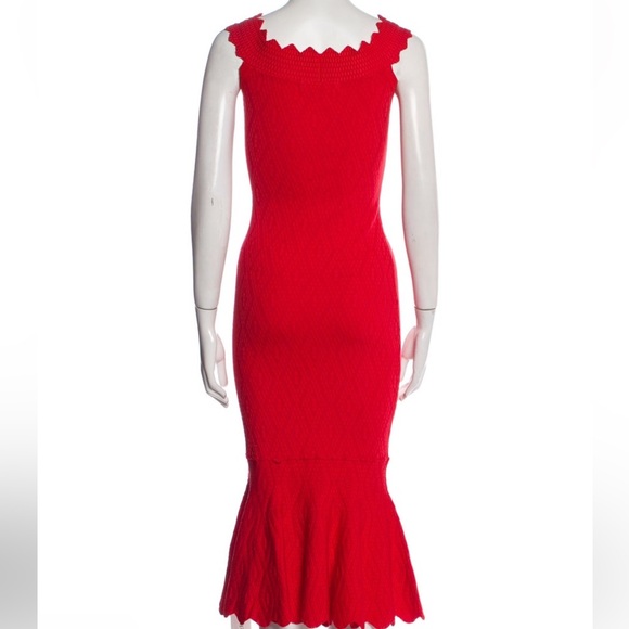 Jonathan Simkhai Red Knit Off The Shoulder Diamond Print Jacquard Mermaid Dress - Picture 7 of 8